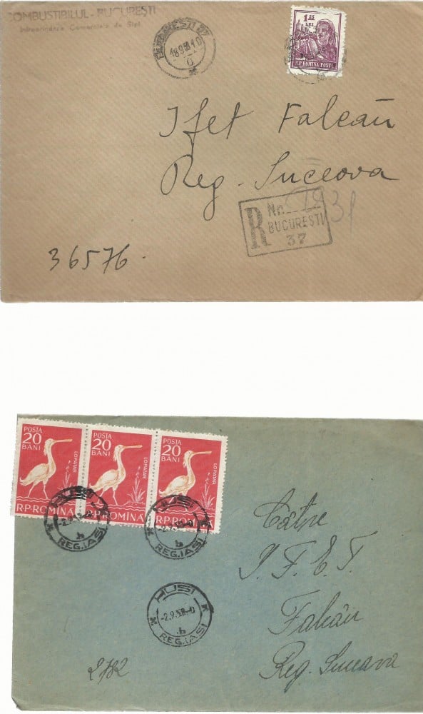 Fotografie: Lot de 4 plicuri circulate între localități din Bucovina, 1958 (II)