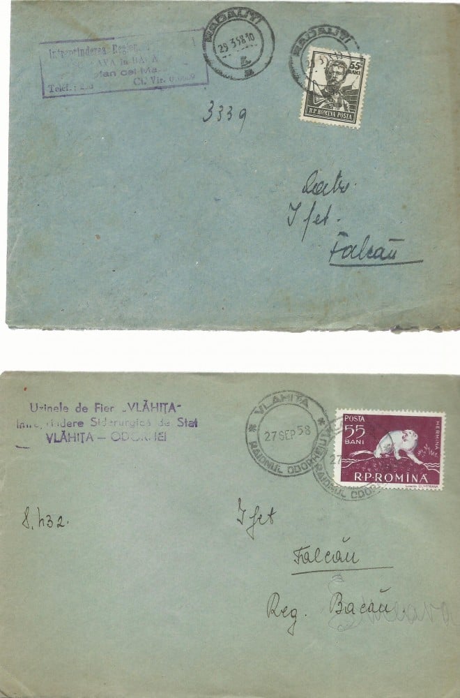 Fotografie: Lot de 4 plicuri circulate între localități din Bucovina, 1958 (IV)