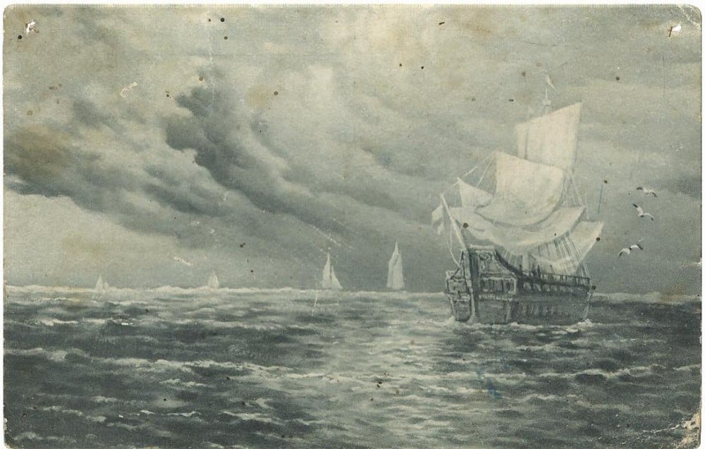 Fotografie: Ilustrată cu vapor pe mare, circulată în 1915