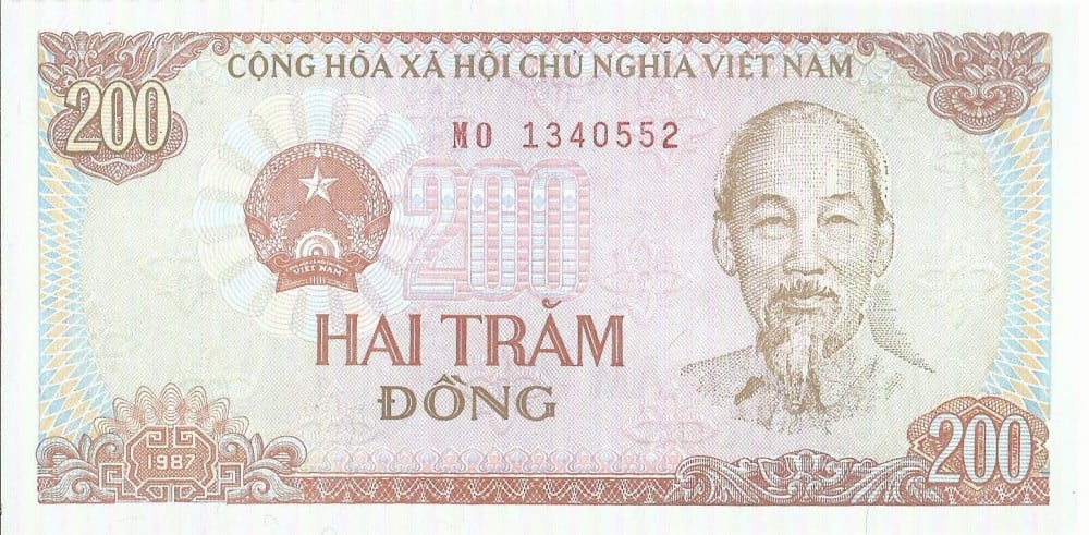 Fotografie: Bancnotă 200 de dongi, Vietnam, 1987, necirculată