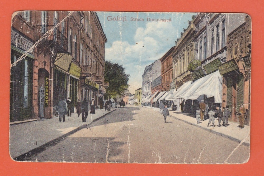 Fotografie: Ilustrată „Galați — Strada Domnească”, circulată în 1916