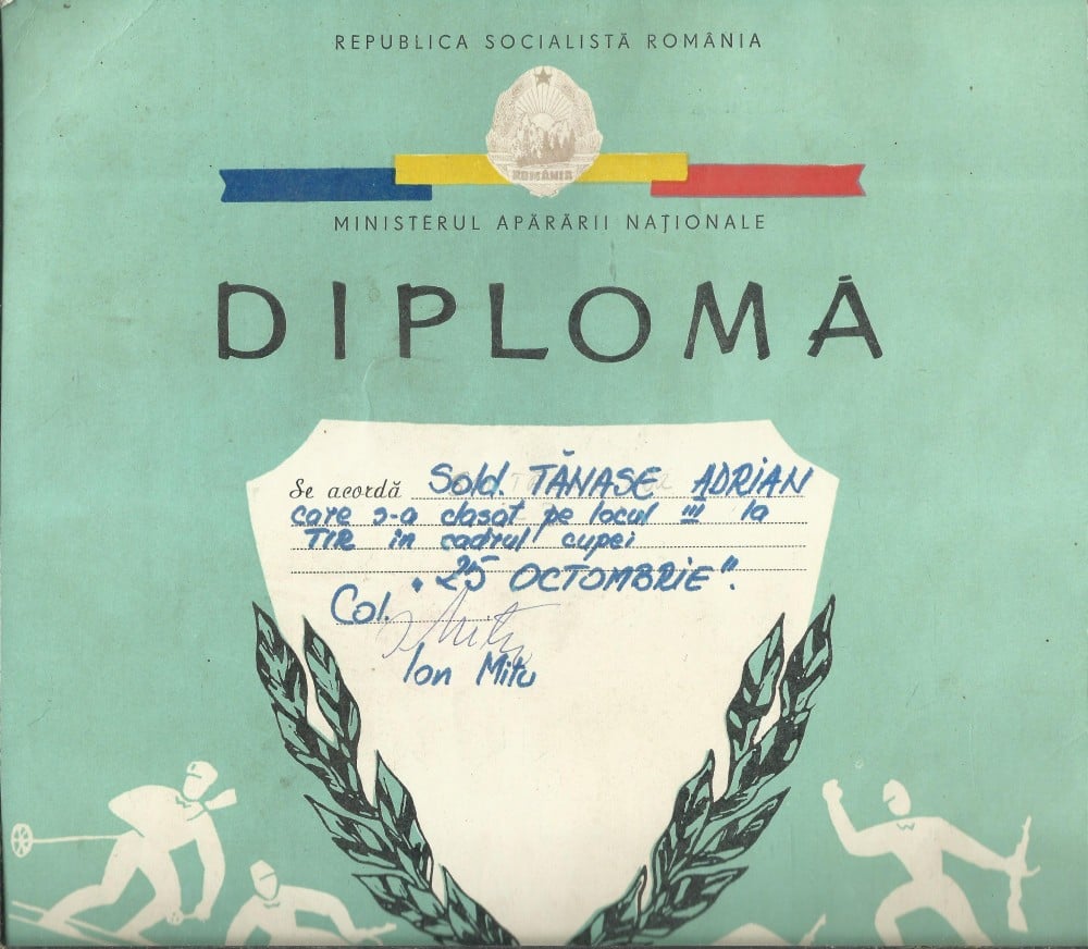 Fotografie: Diplomă — locul III la tir, Cupa „25 Octombrie”