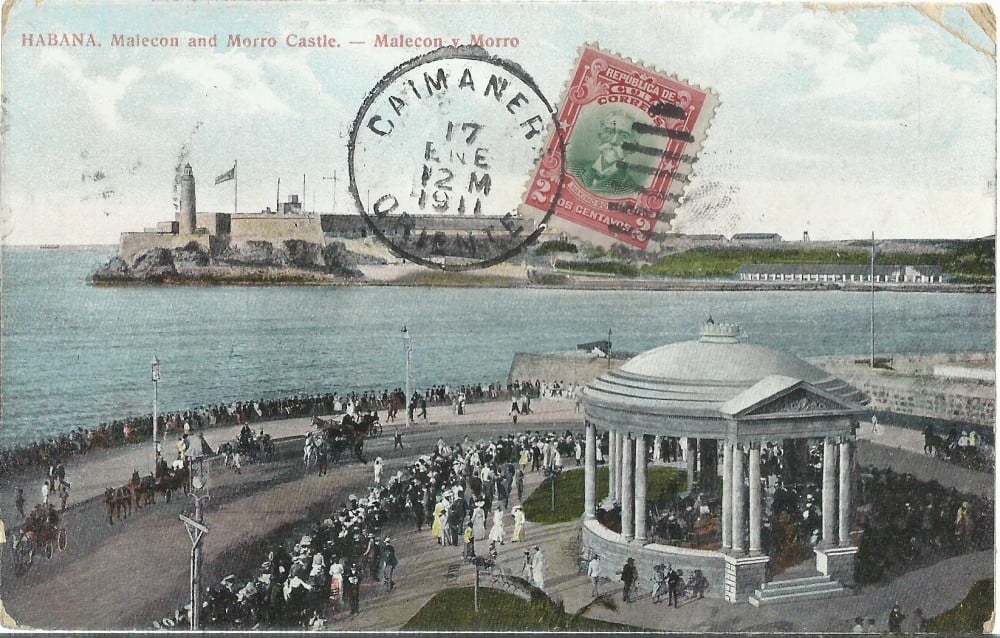 Fotografie: Carte poștală „Havana — Malecón and Morro Castle”, Cuba, circulată în 1911