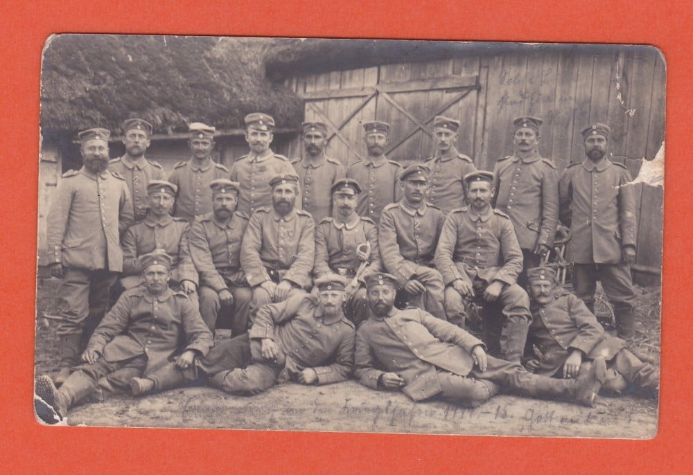 Fotografie: Ilustrată-fotografie cu ofițeri și subofițeri, 1915, circulată