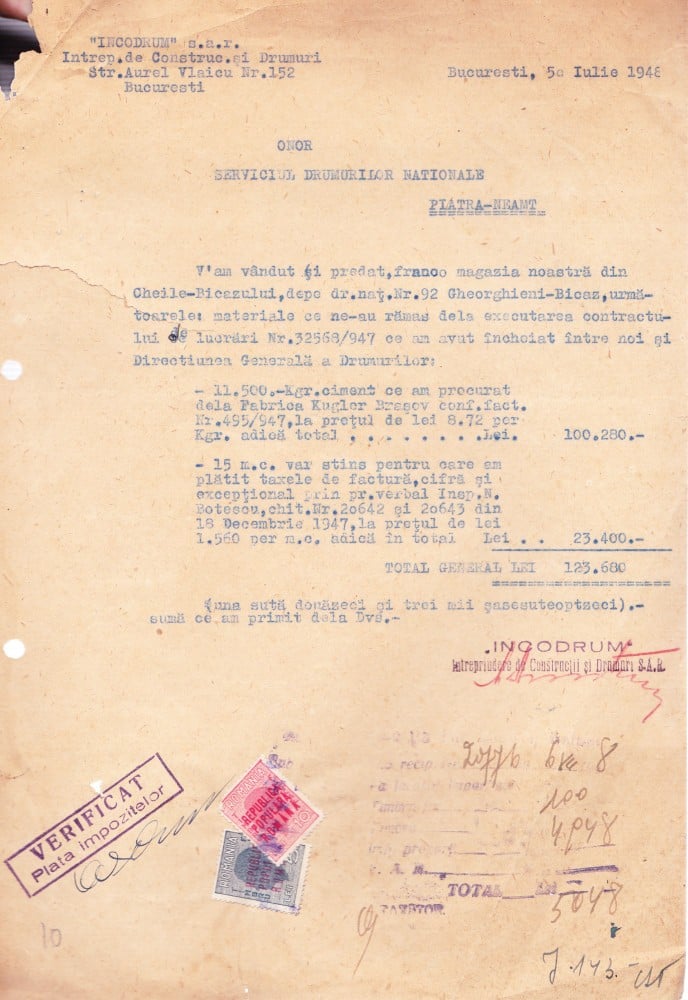 Fotografie: Contract de vânzare-cumpărare „Incodrum” — Întreprinderea de construcții de drumuri București, 1948