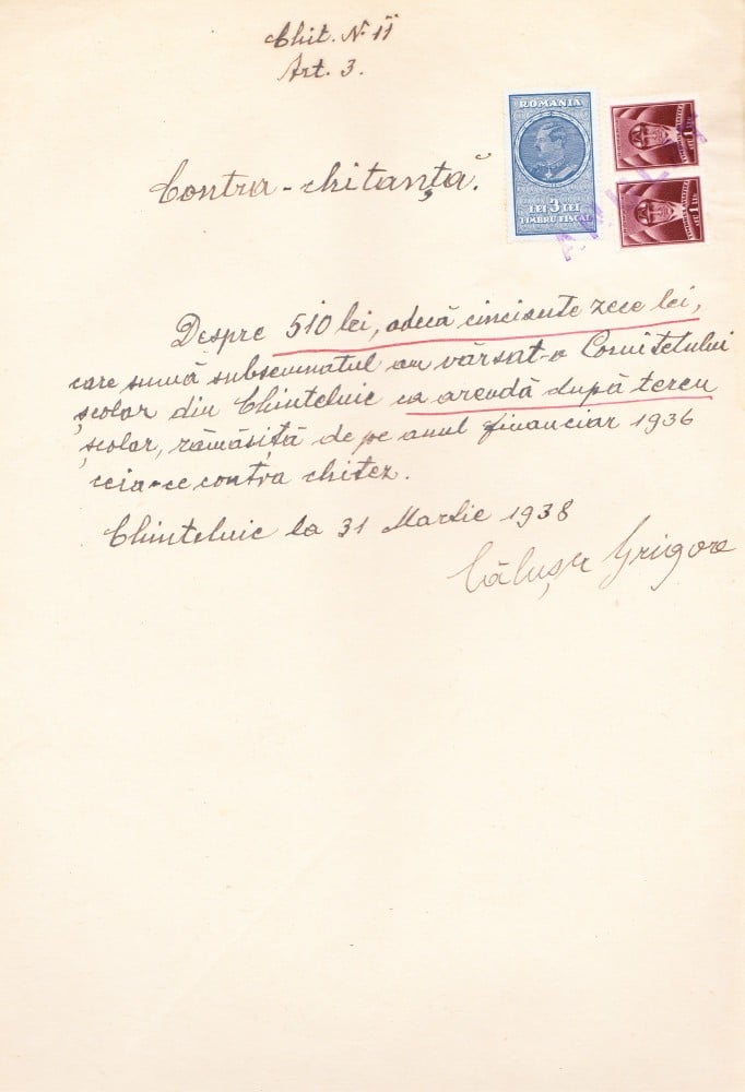 Fotografie: Contra-chitanță pentru 510 lei, 31 martie 1938