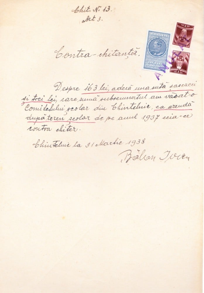 Fotografie: Contra-chitanță pentru 163 lei, 31 martie 1938