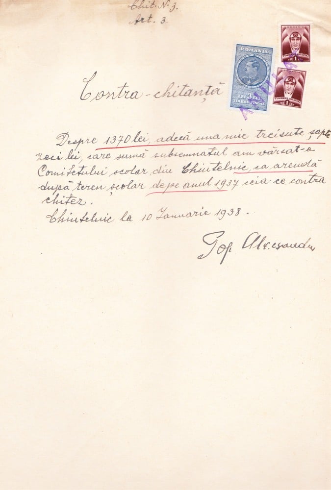 Fotografie: Contra-chitanță pentru 1.370 de lei, 10 ianuarie 1938