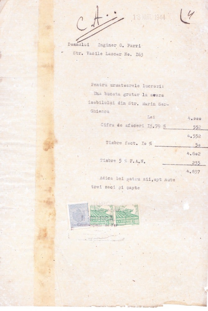 Fotografie: Factură de materiale de construcții, 18 martie 1944