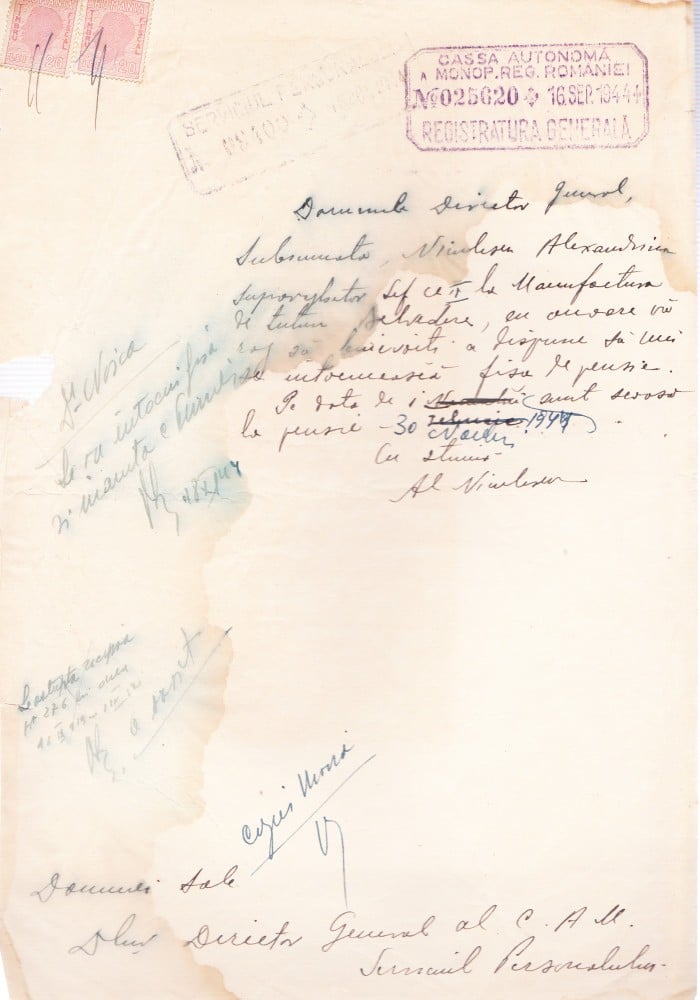Fotografie: Document „Serviciul personalului”, 1944
