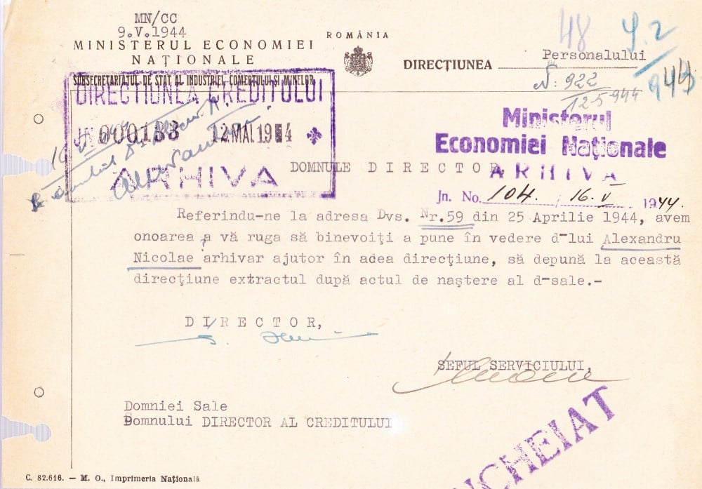 Fotografie: Cerere către Direcțiunea Creditului, 1944