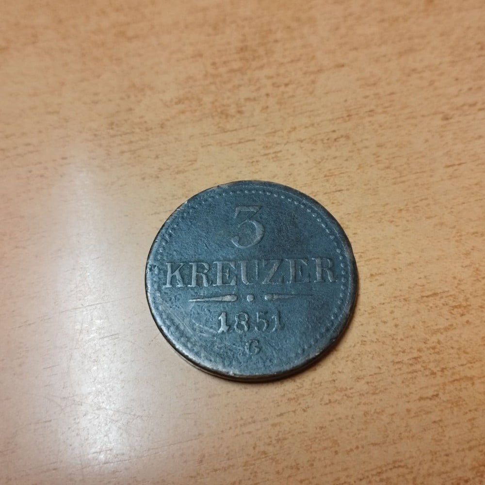 Fotografie: Monedă 3 kreuzeri 1851 G, Baia Mare — Transilvania, Austria