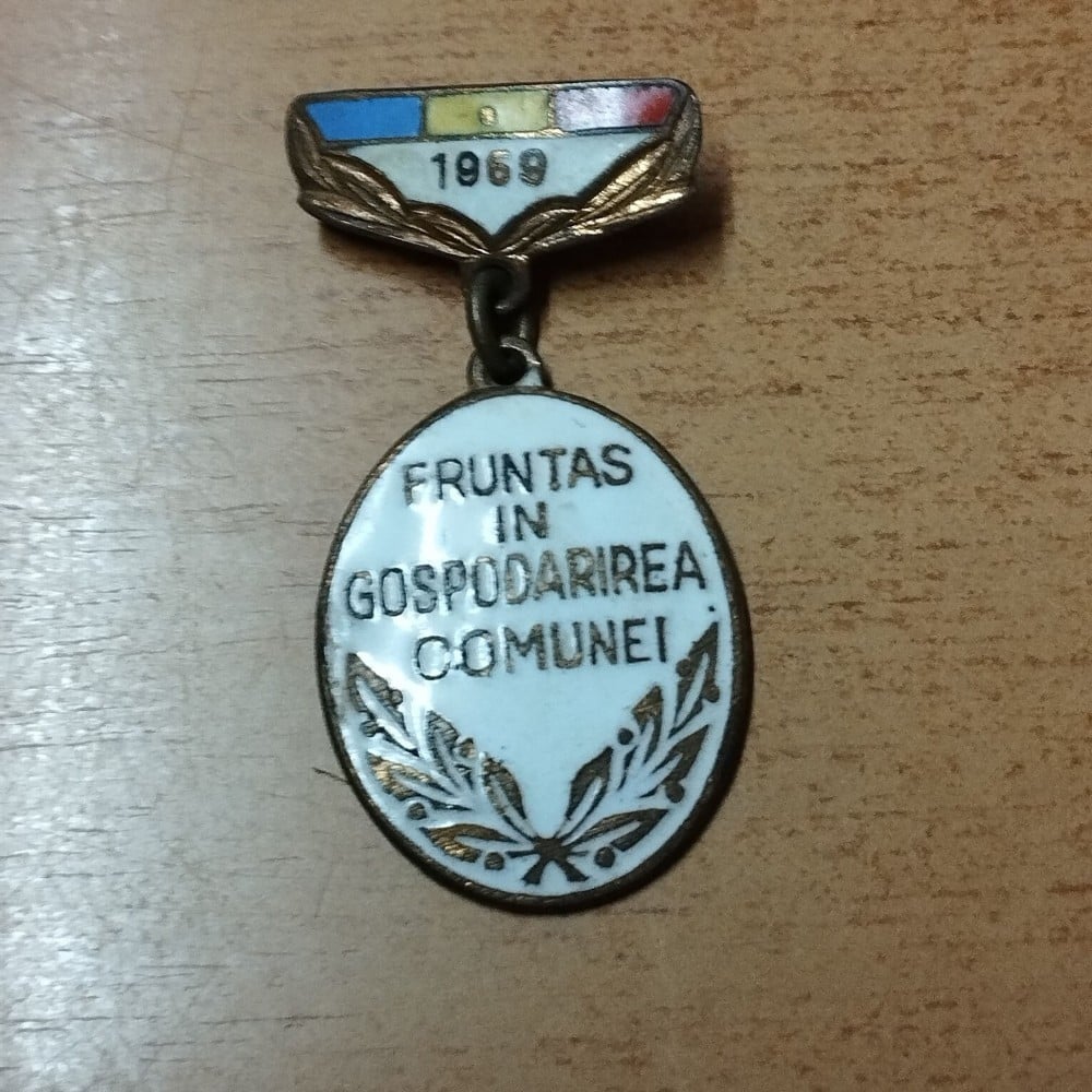 Fotografie: Insignă „Fruntaș în gospodărirea comunei” 1969 (II)