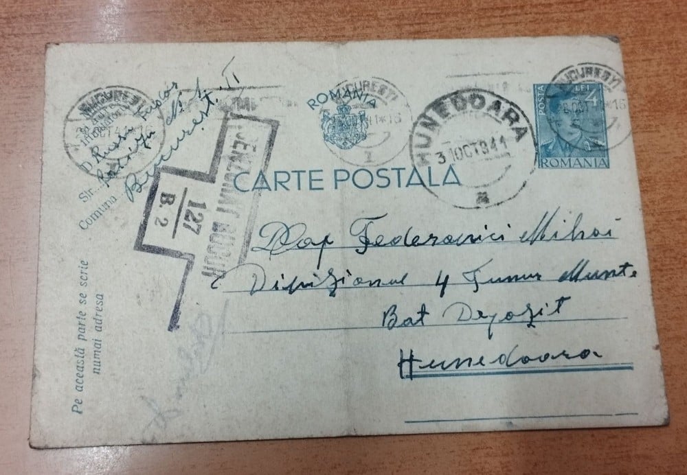 Fotografie: Carte poștală 1941 cu ștampila militară „Cenzurat București 127”