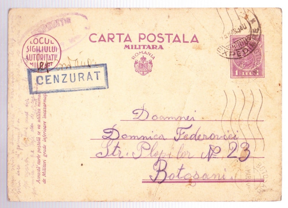 Fotografie: Carte poștală cenzurată, 1944