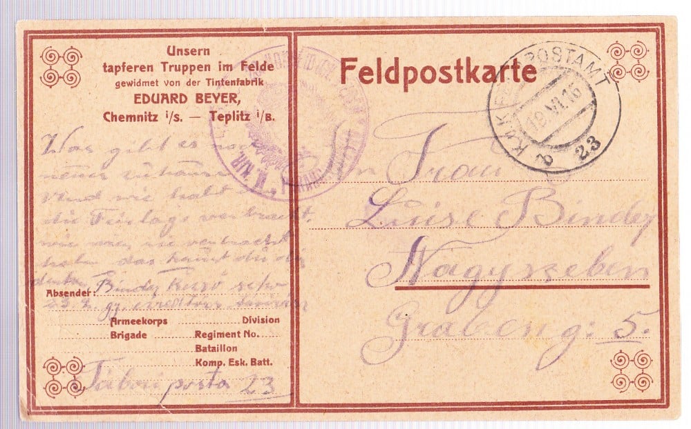 Fotografie: Ilustrată Feldpostkarte, Germania, circulată în 1916
