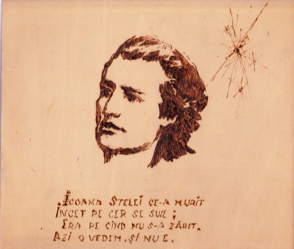 Fotografie: Gravură pe lemn „Mihai Eminescu — La steaua”