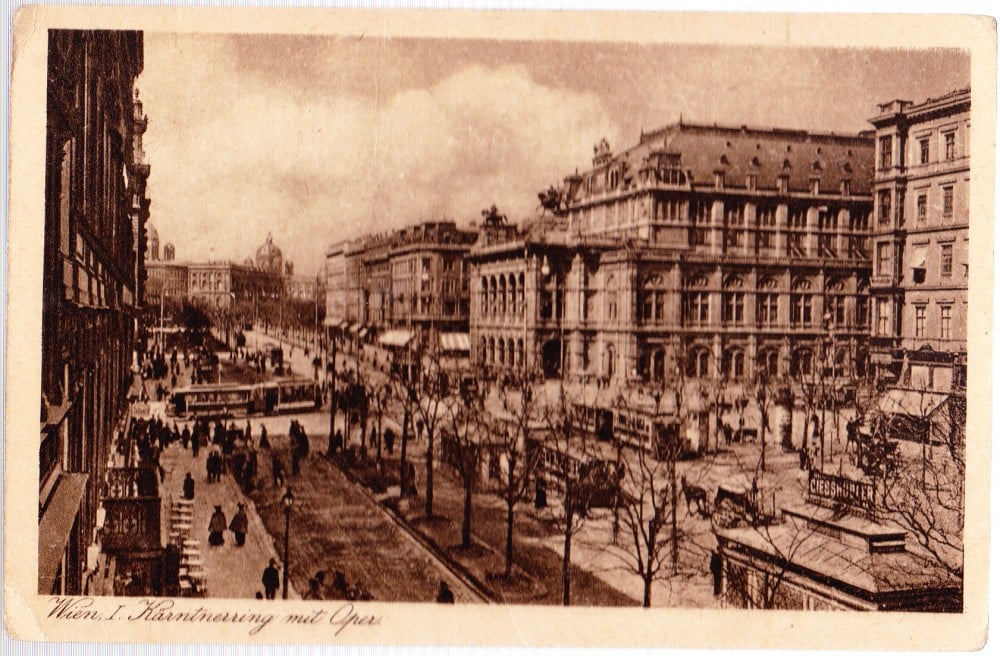 Fotografie: Vedere „Wien — Kärntnerring mit Oper”, 1921, circulată, sepia
