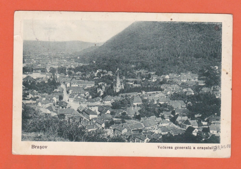 Fotografie: Ilustrată „Brașov — vedere generală a orașului”, circulată în 1929