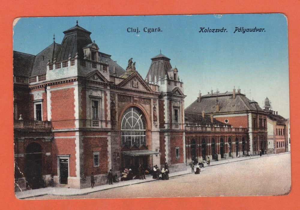 Fotografie: Ilustrată „Cluj — Gara”, animată, circulată