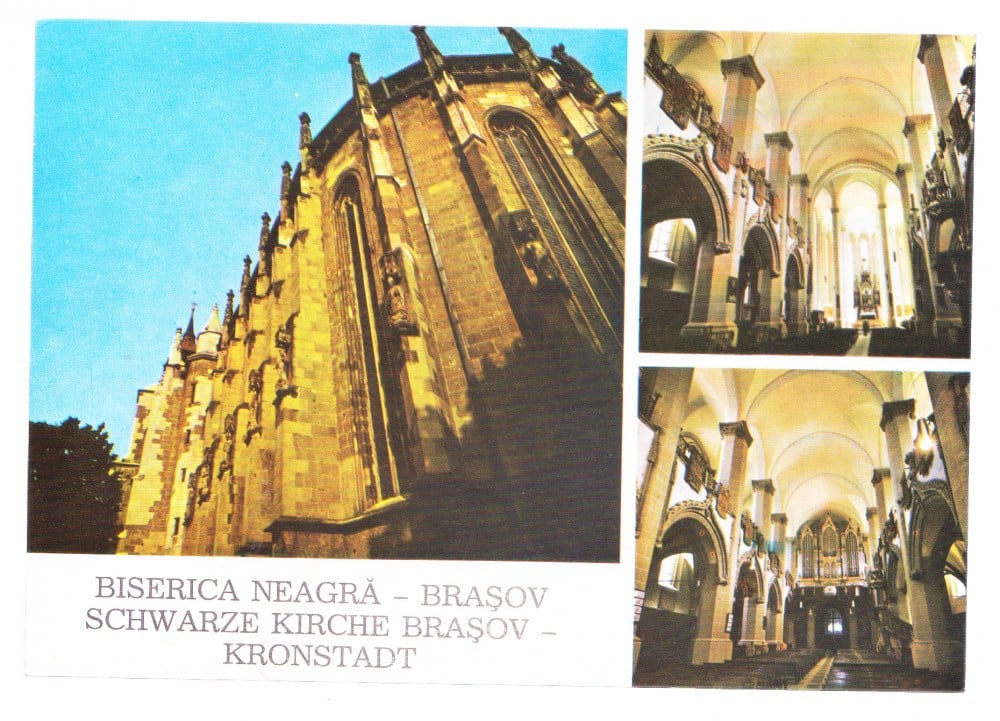 Fotografie: Ilustrată „Brașov — Biserica Neagră, fațadă și interior”, necirculată