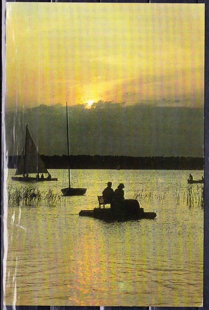 Fotografie: Ilustrată „Mamaia — apus de soare la Siutghiol”, 1967, circulată