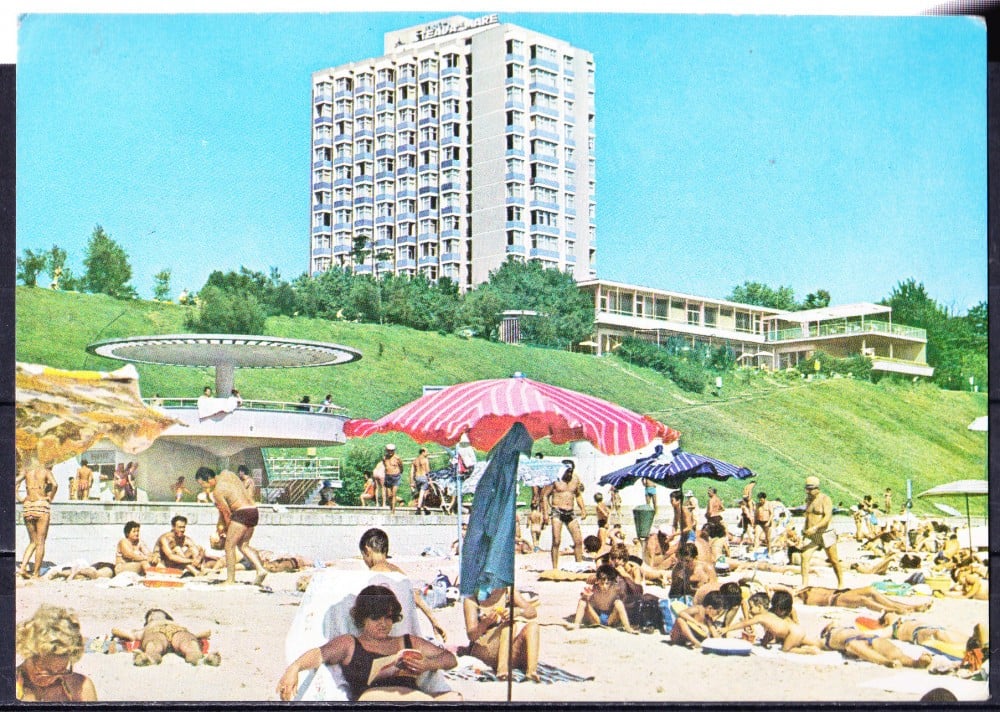 Fotografie: Ilustrată „Eforie Nord — plaja”, 1977, circulată