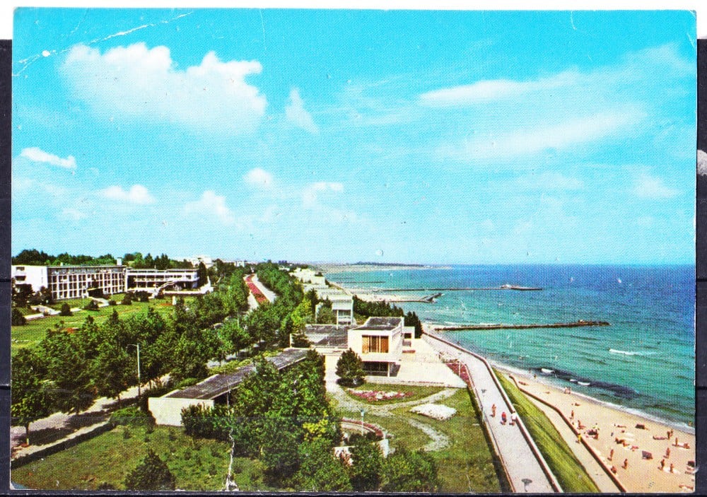 Fotografie: Ilustrată „Eforie Nord — faleza și plaja”, 1969, circulată