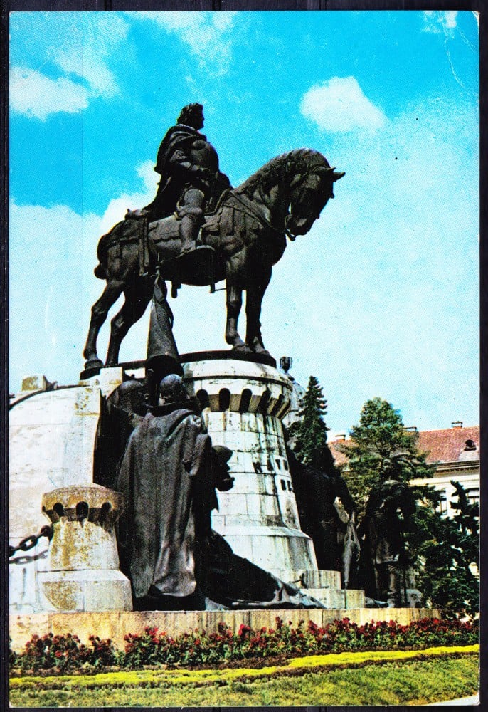 Fotografie: Ilustrată „Cluj-Napoca — Statuia lui Matei Corvin”, 1980, circulată