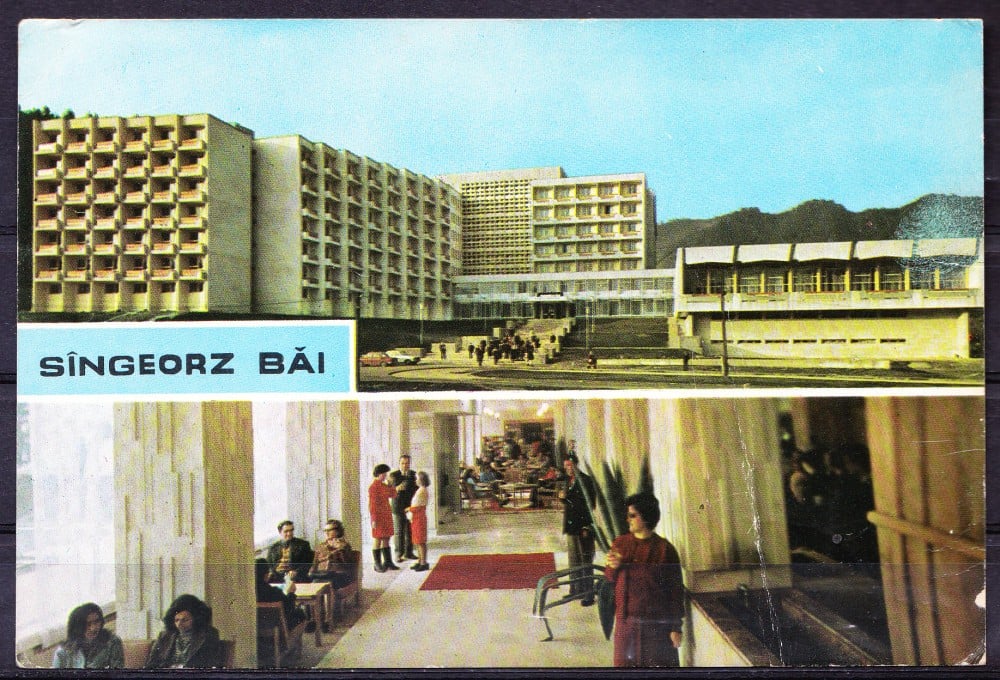 Fotografie: Ilustrată „Sângeorz-Băi — Complexul sanitar U.G.S.R.”, 1986, circulată