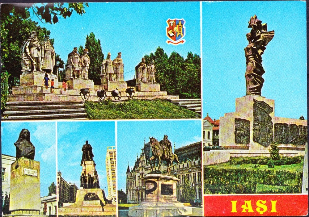 Fotografie: Ilustrată „Iași — Grupul statuar al voievozilor”, 1985, circulată