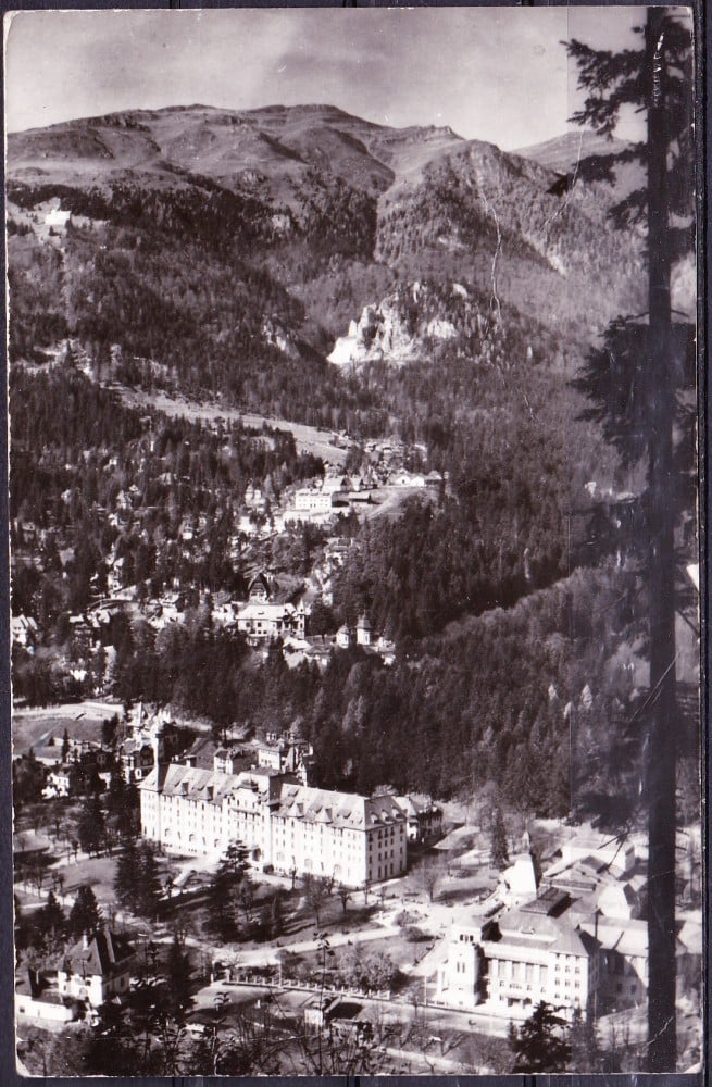 Fotografie: Ilustrată „Sinaia — vedere spre Munții Bucegi”, 1963, circulată