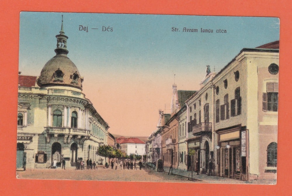 Fotografie: Ilustrată „Dej — Strada Avram Iancu”, 1927, animată, necirculată
