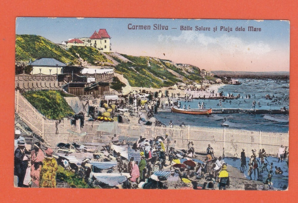 Fotografie: Ilustrată „Carmen Sylva — băile solare, plaja de la mare” (Eforie Sud), animată, necirculată