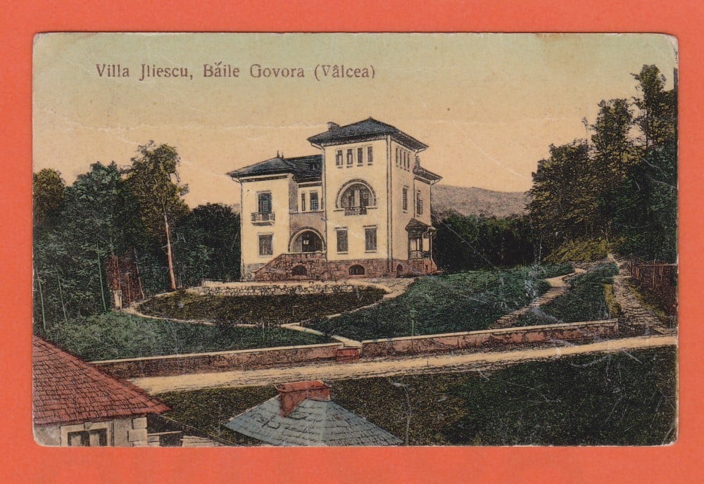 Fotografie: Ilustrată „Vila Iliescu, Băile Govora (Vâlcea)”, 1909, cu goarnă poștală, circulată