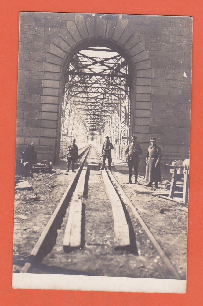 Fotografie: Ilustrată „Podul de la Cernavodă — militari, Primul Război Mondial”, necirculată