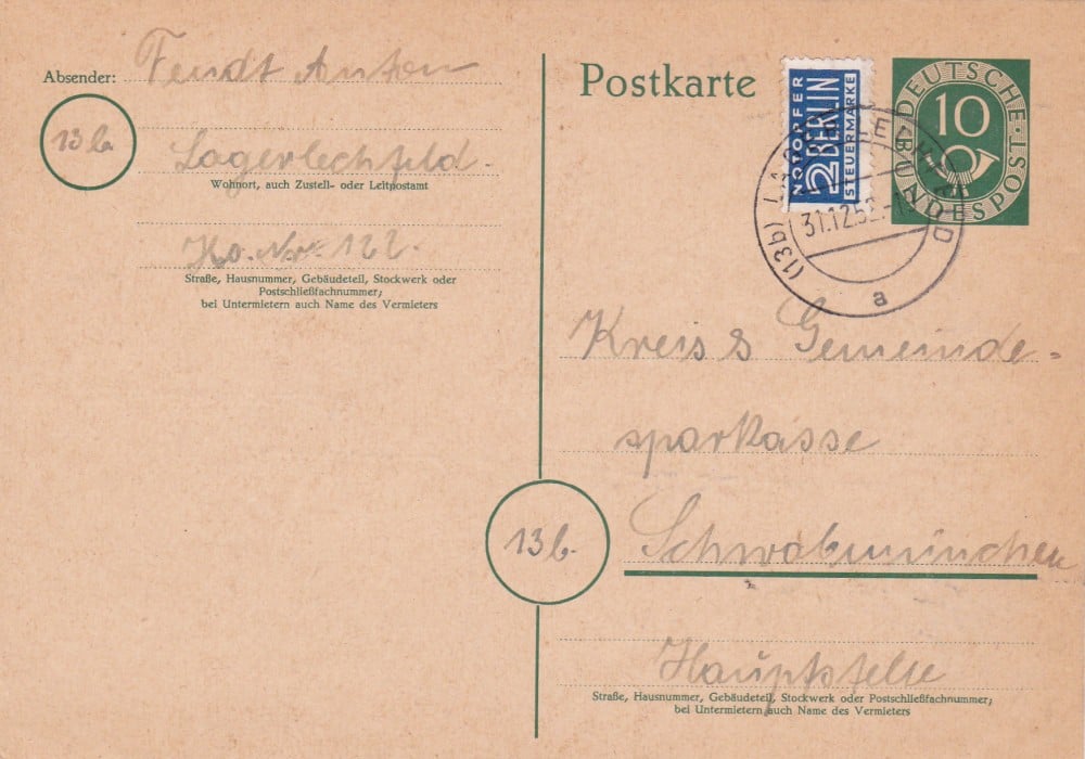 Fotografie: Întreg poștal Germania, 1953, circulat