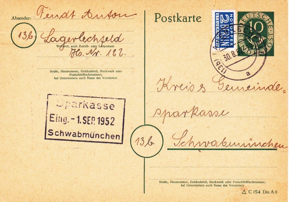 Fotografie: Întreg poștal Germania, 1952, circulat