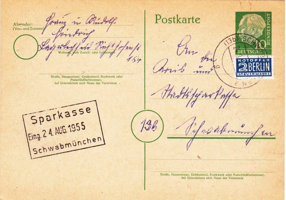 Fotografie: Întreg poștal Germania (Berlin), 1955, circulat