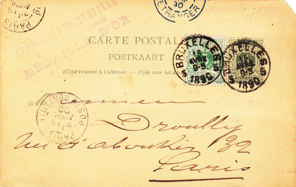 Fotografie: Întreg poștal Belgia, 1890, cu ștampilă de reclamă, circulat