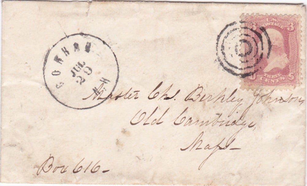 Fotografie: Plic SUA, 1861, ștampila Gorham, francat cu 3 cenți (Michel 18)