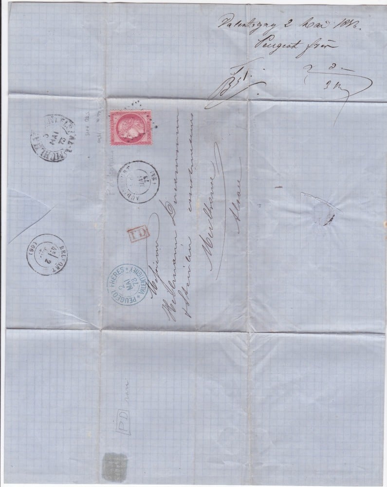 Fotografie: Scrisoare Franța, 1873, francată cu 80 de cenți (Michel 44a)