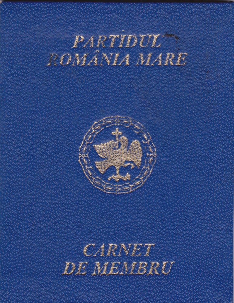 Fotografie: Carnet de membru Partidul România Mare, 2003