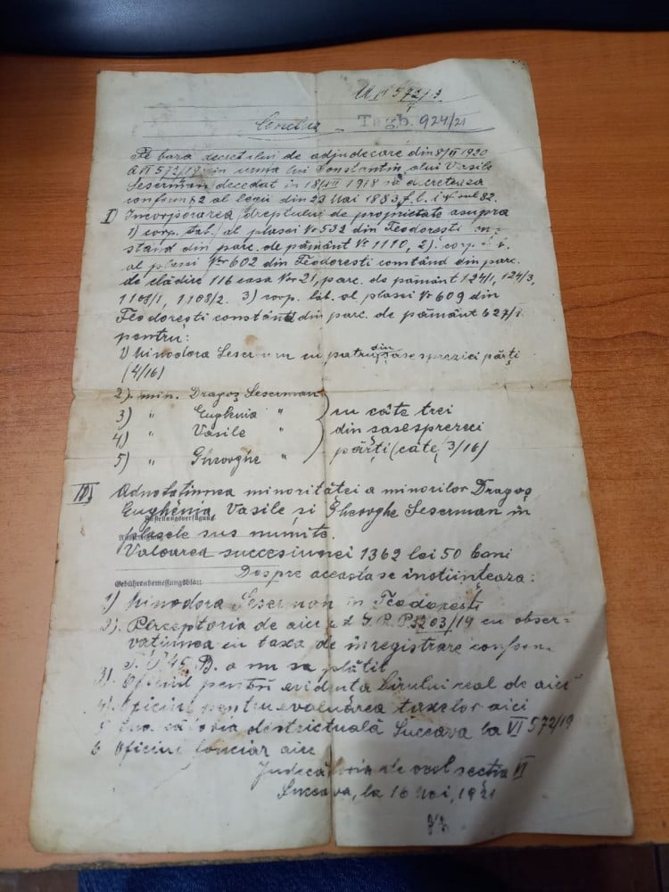 Fotografie: Testament din 1921, județul Suceava