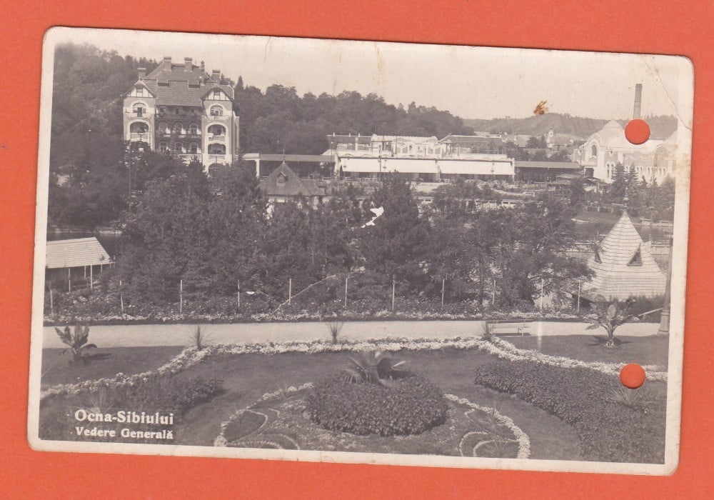 Fotografie: Vedere „Ocna Sibiului — vedere generală”, 1932, circulată spre Putna, Bucovina, 1992