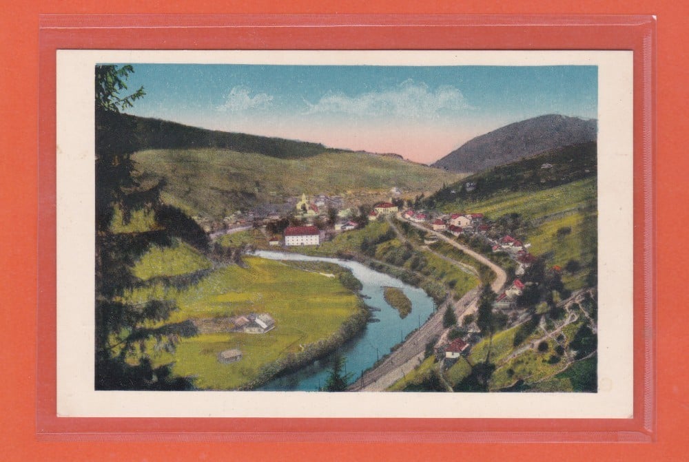 Fotografie: Vedere „Iacobeni — vedere generală cu Bistrița”, 1937, necirculată
