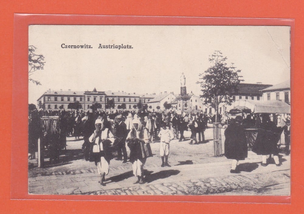 Fotografie: Vedere „Czernowitz (Cernăuți) — Austriaplatz”, Bucovina, circulată în 1918