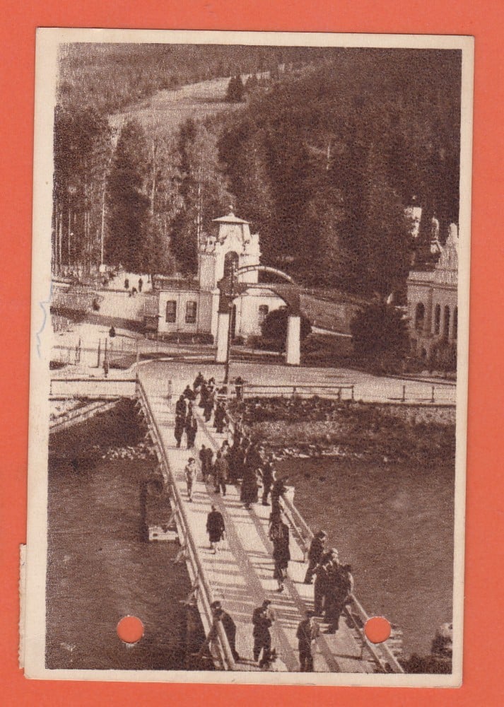 Fotografie: Vedere „Vatra Dornei — peste Dorna spre parc”, 1953, sepia