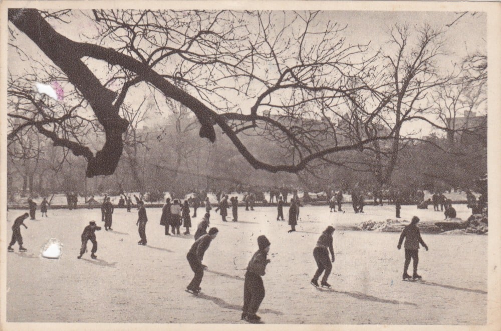 Fotografie: Ilustrată „București — în Cișmigiu, patinaj”, 1957