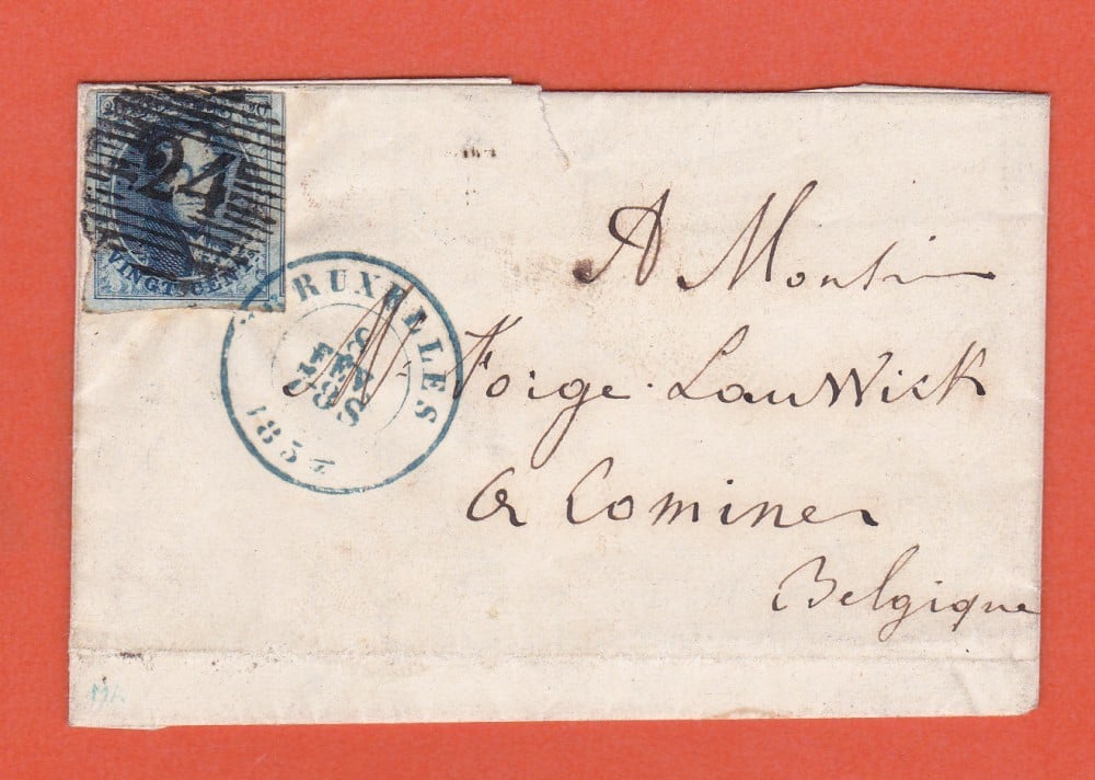 Fotografie: Scrisoare Belgia, 1854, francată cu 20 de cenți (Michel 4A)